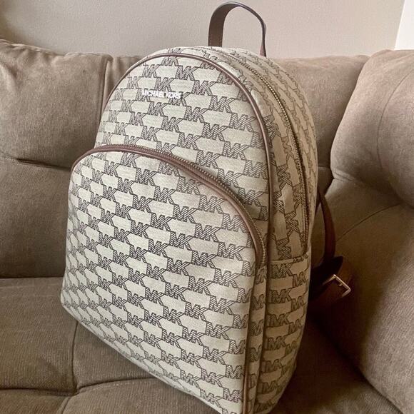 Michael Kors  Backpack canvas leather Tan mk all over versatile carry all main image 4